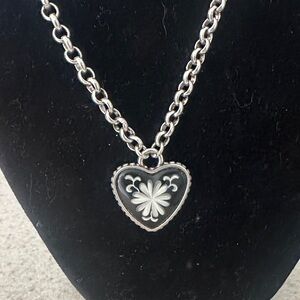 BRIGHTON WATER LILLY BLACK Heart Necklace with Floral Design